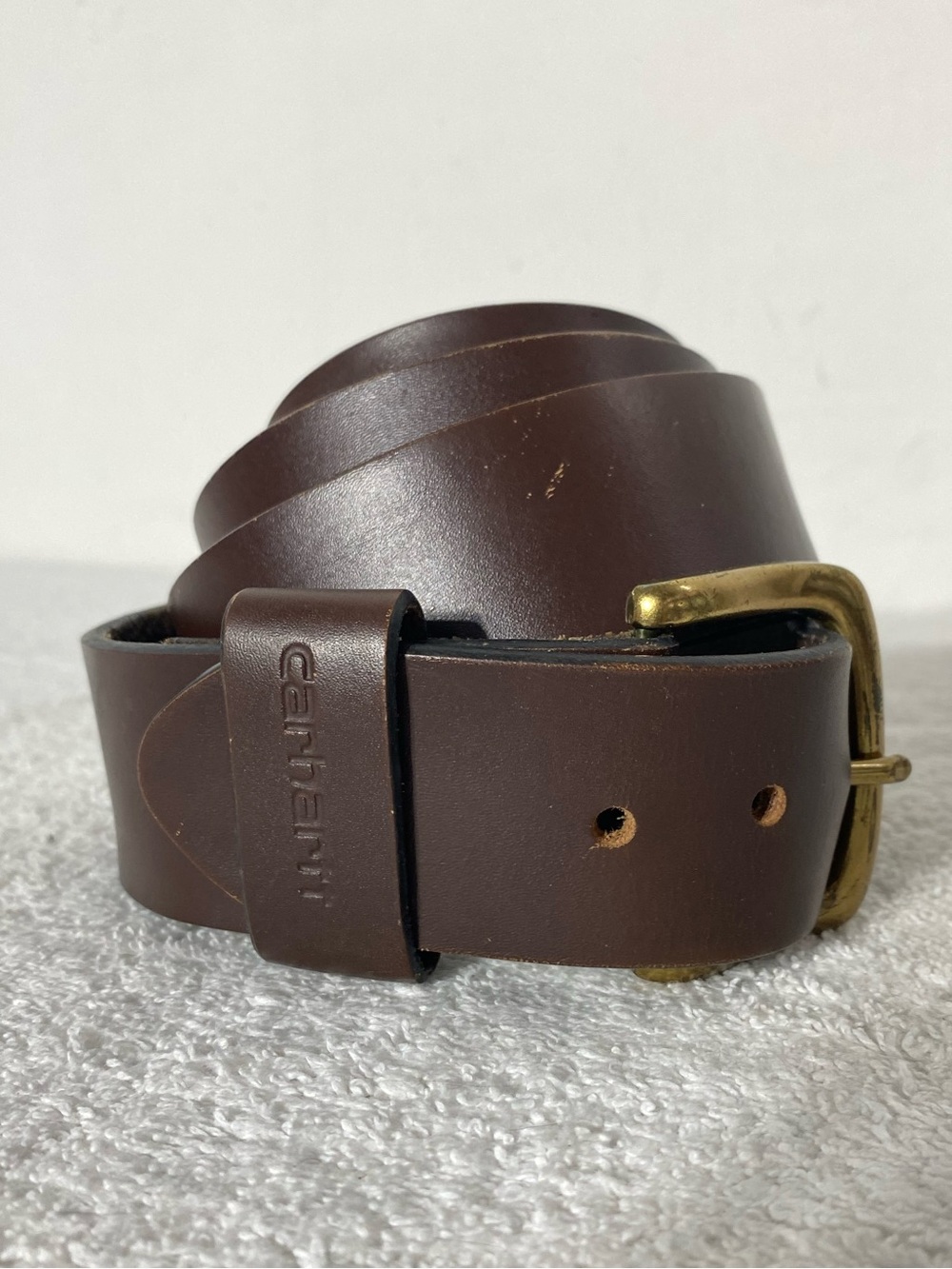 Carhartt Brown Leather Belt With Brass Buckle